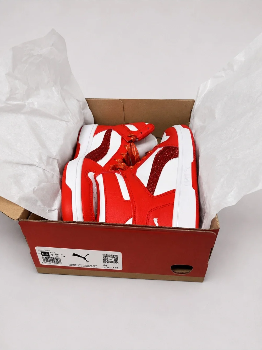 Puma Kids Red and White High-Top Sneakers